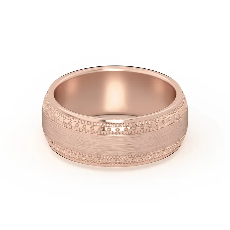 Double Beaded Wysoka Polska Obrączka Ślubna 585 Różowe Złoto (14K) 7 MM