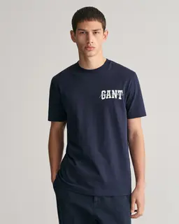 Gant Bawełniany T-Shirt Męski Z Nadrukiem Regular Fit Granatowy