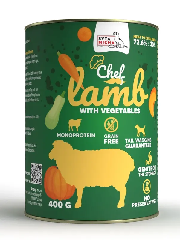 SYTA MICHA Chef Jagnięcina z warzywami Mono - mokra karma dla psa - 400 g