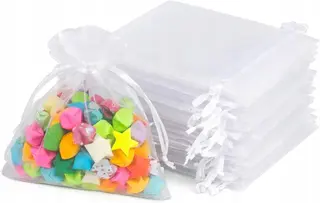 WORECZKI ORGANZY BIAŁE MAŁE 10X12CM ZE ŚCIĄGACZEM 50 SZT NA PREZENT