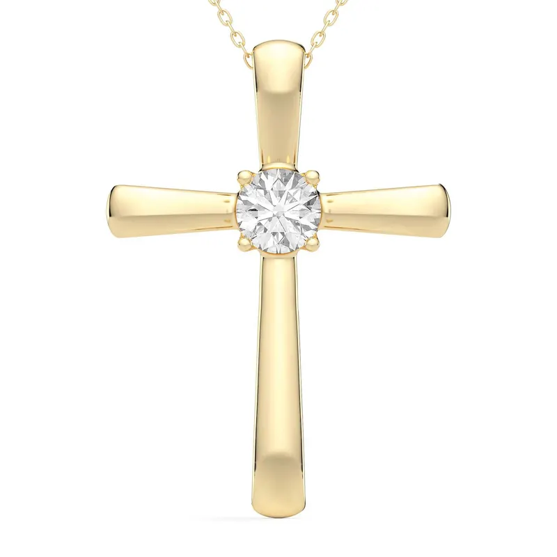 Wisiorek Single Krzyż Okrągły 0.75 kt Laboratoryjny Diament 585 Żółte Złoto (14K)