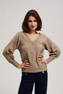 Sweter z dekoltem w serek ciemnobeżowy