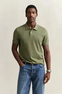 Gant Bawełniane Polo Męskie Z Krótkim Rękawem Regular Fit Zielone