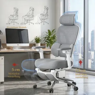 Regulowany wysokością fotel komputerowy, premium fotel szefa z wbudowanym podnóżkiem, ergonomiczny fotel biurowy, fotel obrotowy z 3D zagłówkiem i 3..