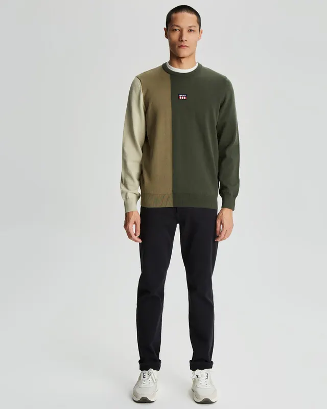 Gant Bawełniany Sweter Męski Z Nadrukiem Regular Fit Zielony