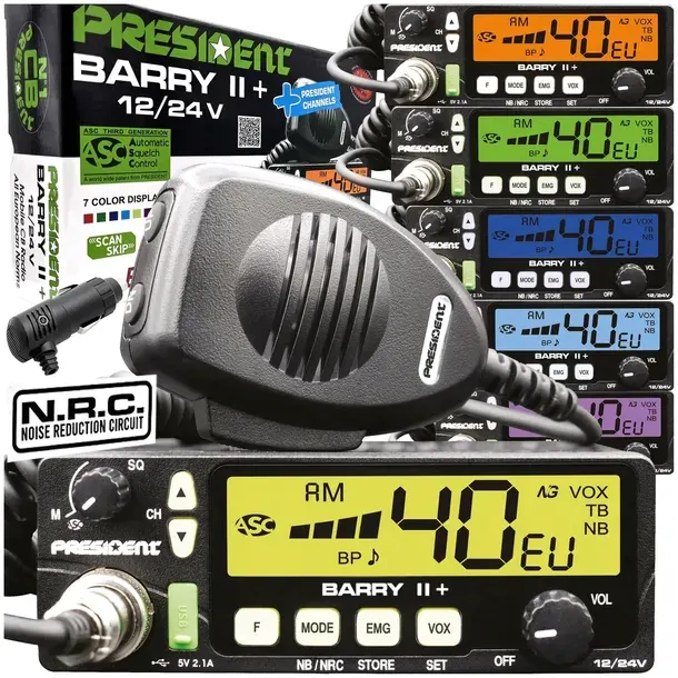 CB radio do Tir Bus PRESIDENT BARRY II+ ASC 12/24V 7kolor VOX NB NRC