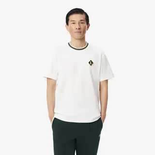 Lacoste Koszulka Made In France W Paski Z Naszywką Kremowa Męskie Kremowy
