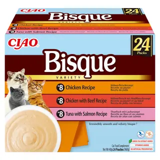 INABA Ciao Bisque Zupa krem z kurczakiem wołowiną i rybą Box - przysmak dla kota - 24x40g