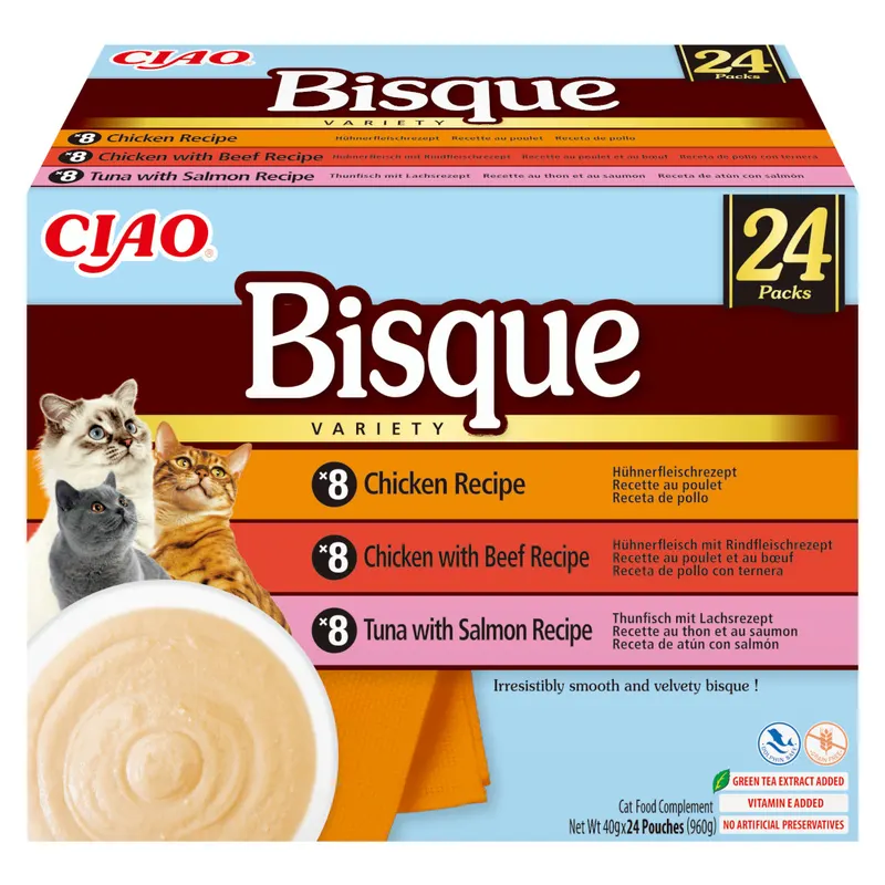 INABA Ciao Bisque Zupa krem z kurczakiem wołowiną i rybą Box - przysmak dla kota - 24x40g