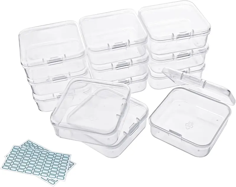 POJEMNIKI 12 SZTUK MAŁE PRZEZROCZYSTE PLASTIKOWE PUDEŁKA ORGANIZERY
