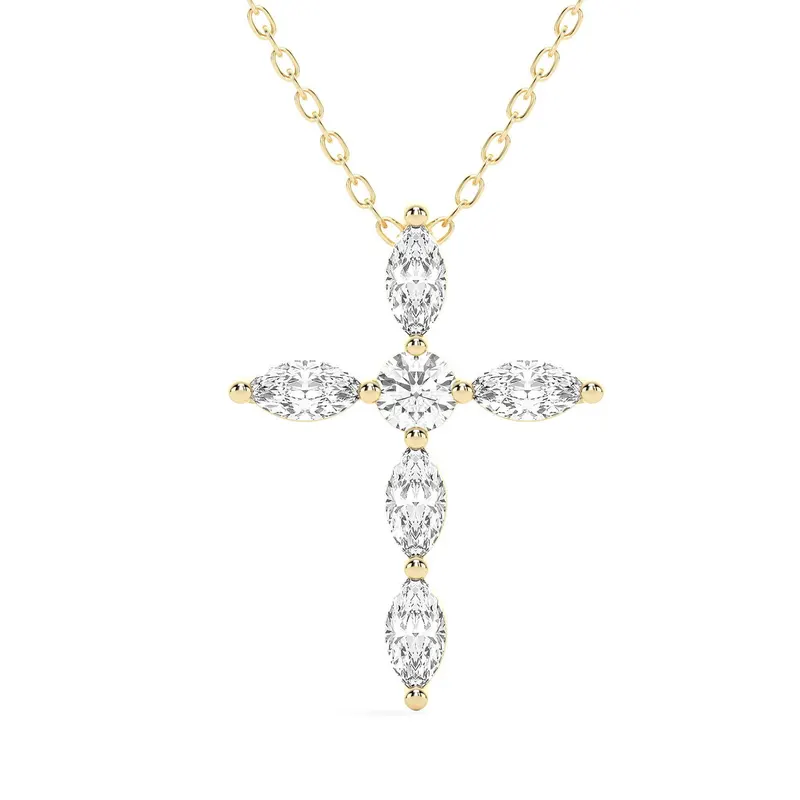 Wisiorek Krzyż Markýzový 0.50 krt Laboratoryjny Diament 585 Żółte Złoto (14K)