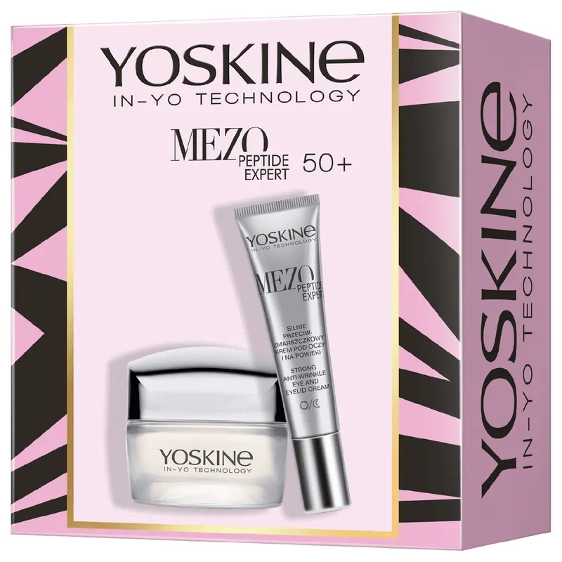 Zestaw Yoskine Mezo Peptide Expert krem przeciwzmarszczkowy 50+ na dzień i noc 50 ml + krem pod oczy i na powieki 15 ml z biomimetycznym pentapeptydem, bio-mikroigłami, kofeiną i kwasem hialuronowym