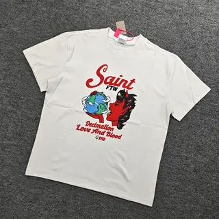 Yao Fashion Saint OF Michael Graphics Print Casual Loose Oversize Vintage Streetwear Y2k Unisex Cleanfit T Shirt For Men