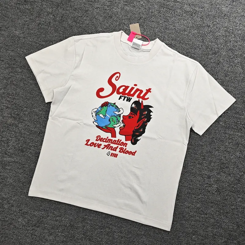 Yao Fashion Saint OF Michael Graphics Print Casual Loose Oversize Vintage Streetwear Y2k Unisex Cleanfit T Shirt For Men