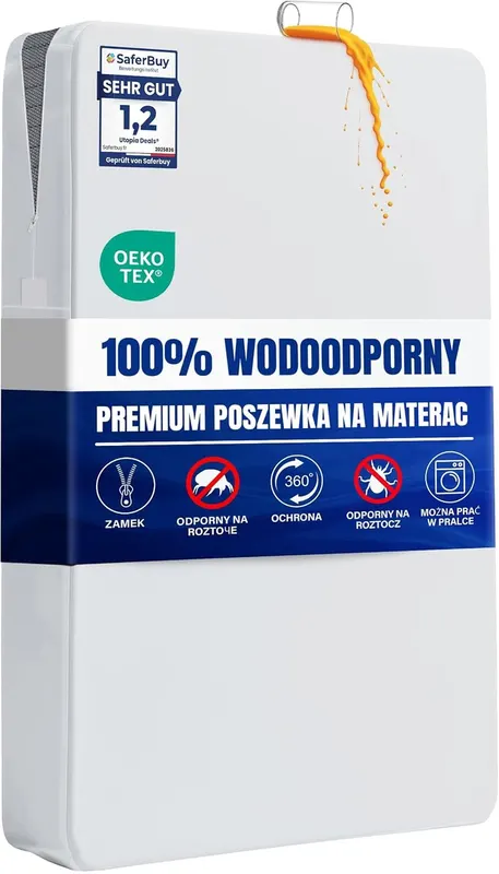 Pokrowiec na materac wodoodporny 140x200x20 cm biały z zamkiem
