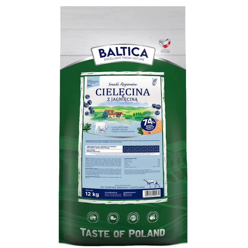 BALTICA Smaki regionów Cielęcina z jagnięciną M/L - sucha karma dla psa - 12kg