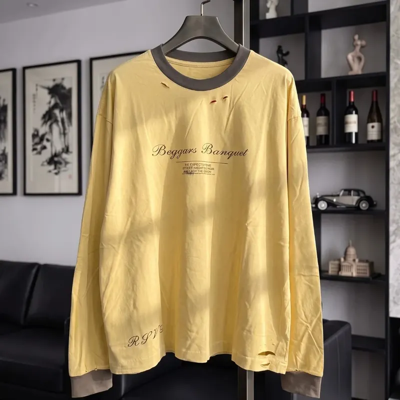 Yao Fashion Kanye West PH Lemon New Vintage Cotton Oversize Autumn Streetwear Hip Hop Tee Tops Yellow Long T-shirt for Men