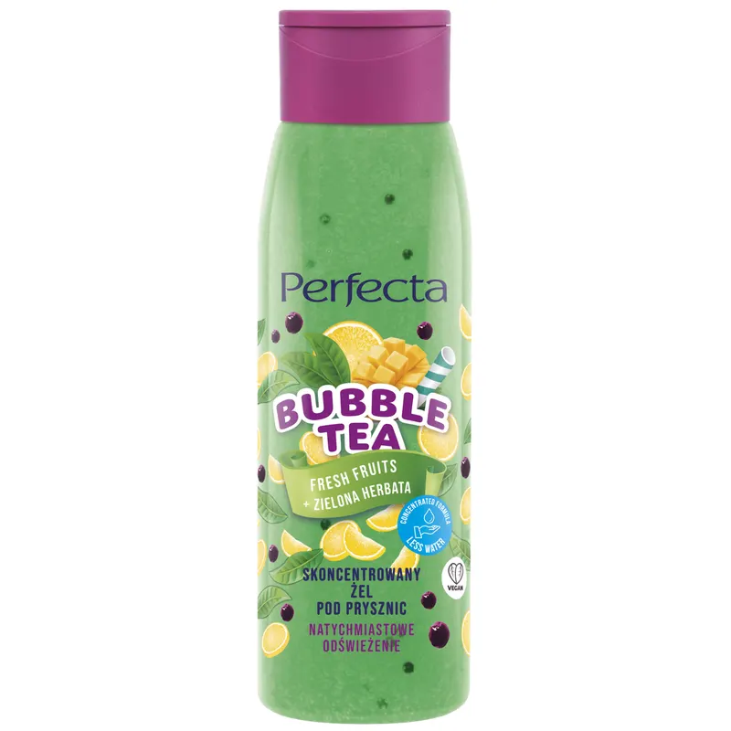 Perfecta Bubble Tea Fresh Fruits + Zielona Herbata skoncentrowany wegański żel pod prysznic z hydrożelowymi crazy balls i ekstraktem z zielonej herbaty 400 ml