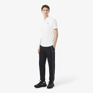 Lacoste Wodoodporne Spodnie Sportowe Z Lamówką Czarno-Białe Męskie Czarny