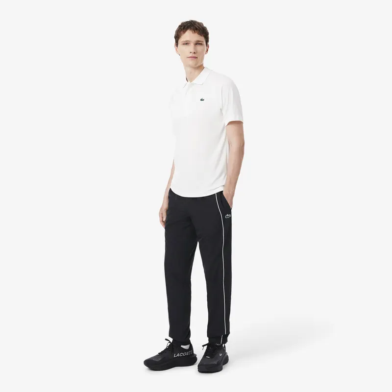 Lacoste Wodoodporne Spodnie Sportowe Z Lamówką Czarno-Białe Męskie Czarny