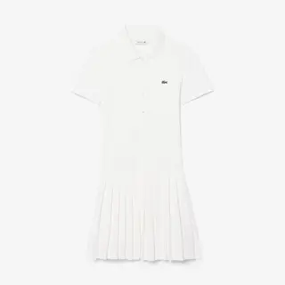 Lacoste Plisowana Sukienka Polo Ze Stretchowego Piqué Kremowa