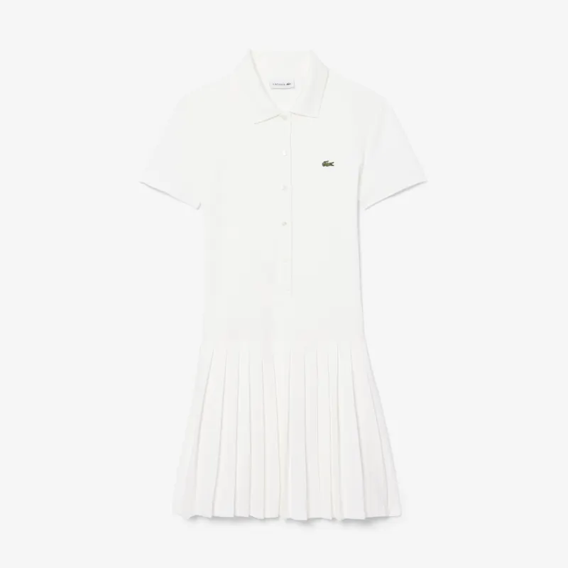 Lacoste Plisowana Sukienka Polo Ze Stretchowego Piqué Kremowa