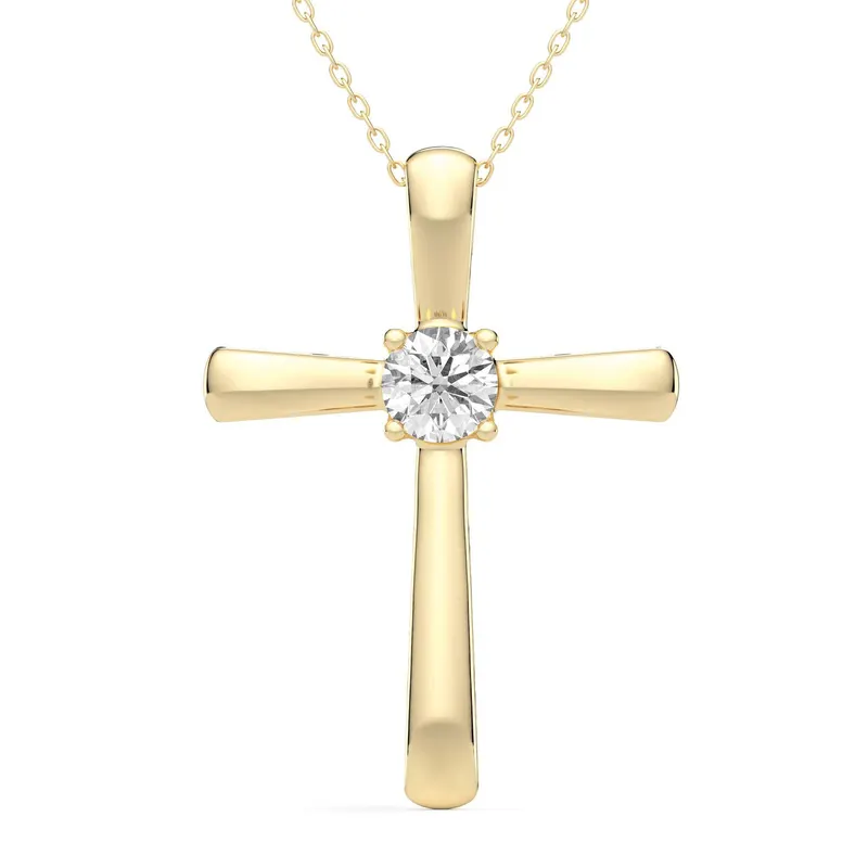 Wisiorek Single Krzyż Okrągły 0.50 kt Laboratoryjny Diament 585 Żółte Złoto (14K)