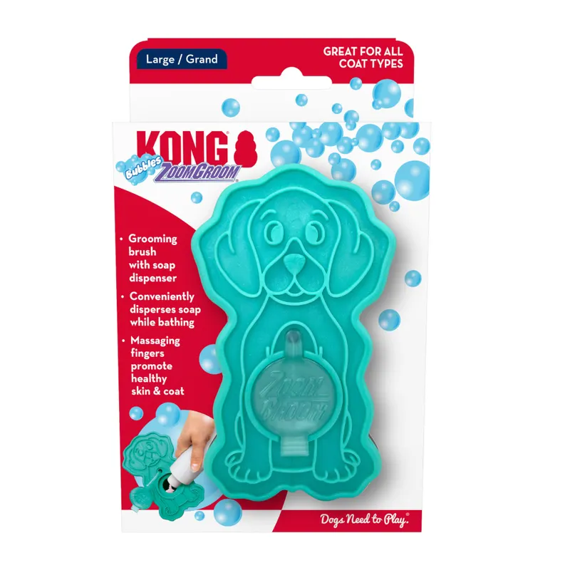 KONG szczotka do masażu Zoom Groom Bubbles, z dozownikiem szamponu - Dł. x szer. x wys.: 11,4 x 7 x 7 cm