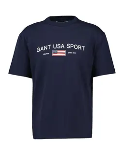 Gant T-Shirt Męski Z Nadrukiem Okrągły Kołnierzyk Relaxed Fit Niebieski