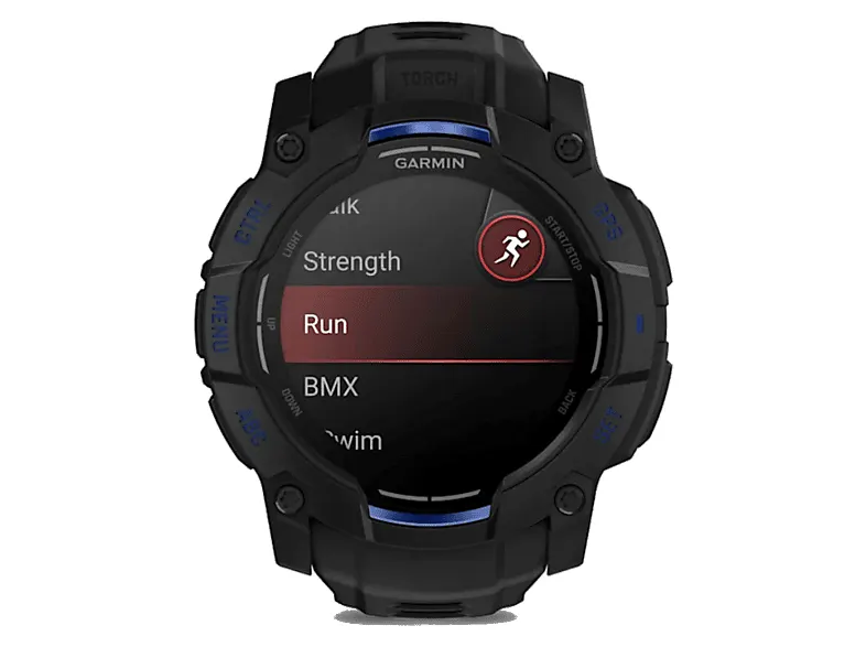 Smartwatch GARMIN Instinct 3 50 mm AMOLED z czarno/niebieskim paskiem 010-03020-03 Czarny
