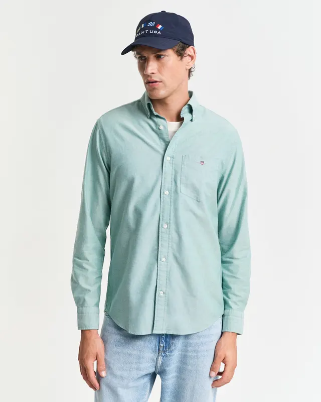 Gant Koszula Męska Z Długim Rękawem Regular Fit Zielona