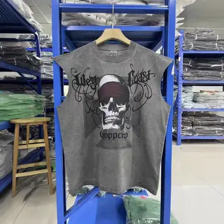 West Coast Choppers 26SS Retro West Coast Motorcycle Rider Skull Pattern Collarless Jacket