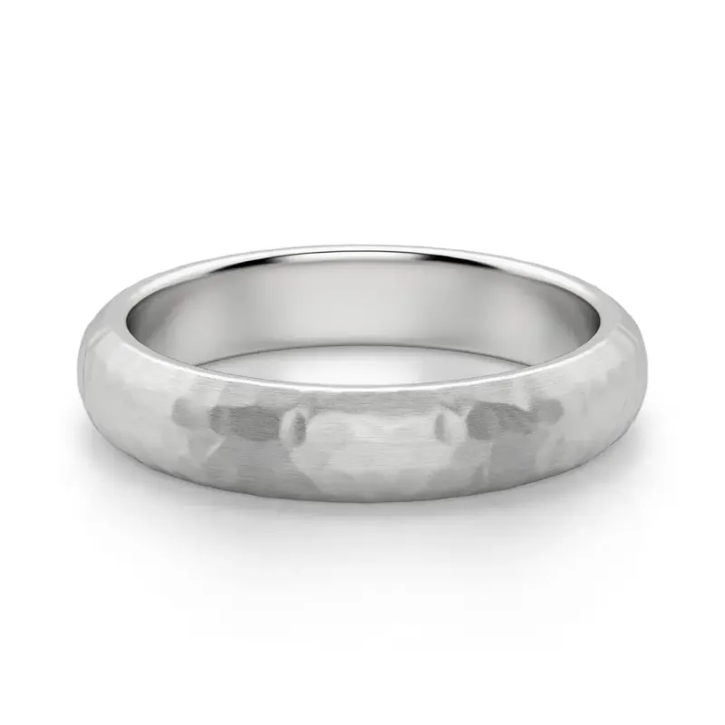 Hammered Comfort Męska Obrączka Ślubna 4 MM 585 Białe Złoto (14K)