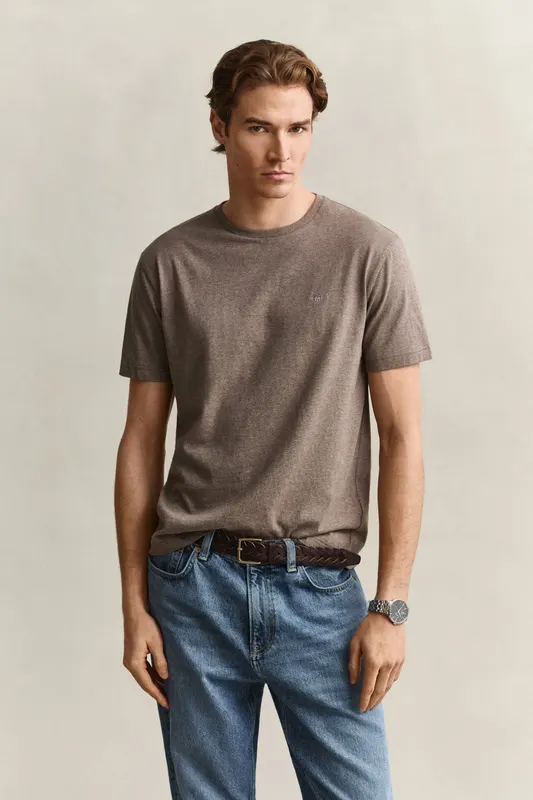 Gant T-Shirt Shield Męski Regular Fit Brązowy