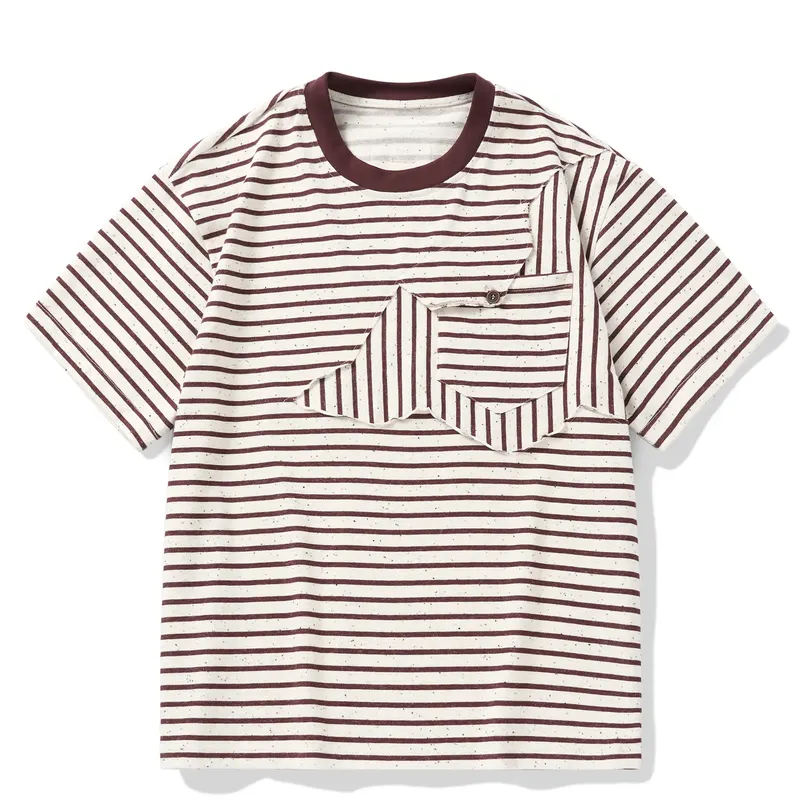 Summer American Retro Split Stitch Striped Short Sleeved T-shirt for Men and Women Loose Half Sleeved T-shirt Trendy Couple Tee