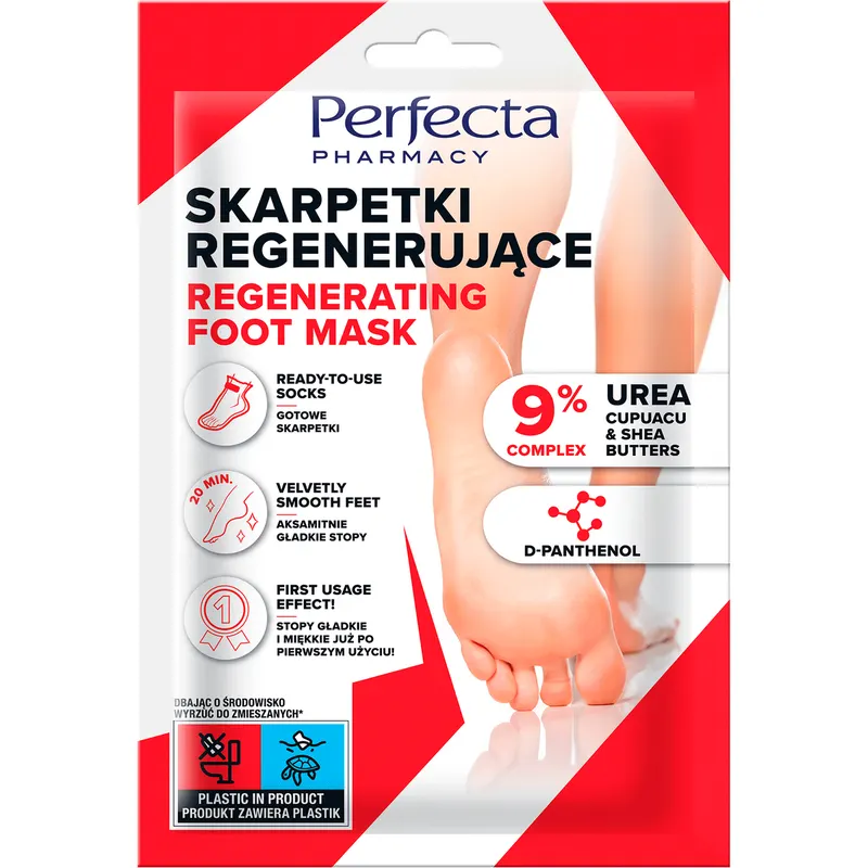 Perfecta Pharmacy skarpetki regenerujące do stóp z 9% kompleksem UREA, masłami shea i cupuacu, D-pantenolem i betainą 1 para