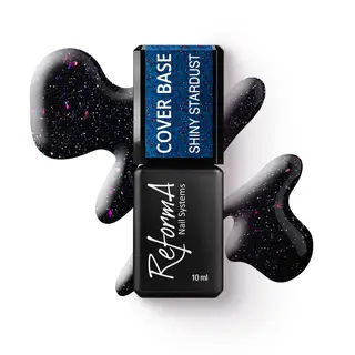 Flashowa, błyszcząca, grafitowa, granatowa baza hybrydowa z folią i brokatem - Shiny Stardust, 10 ml