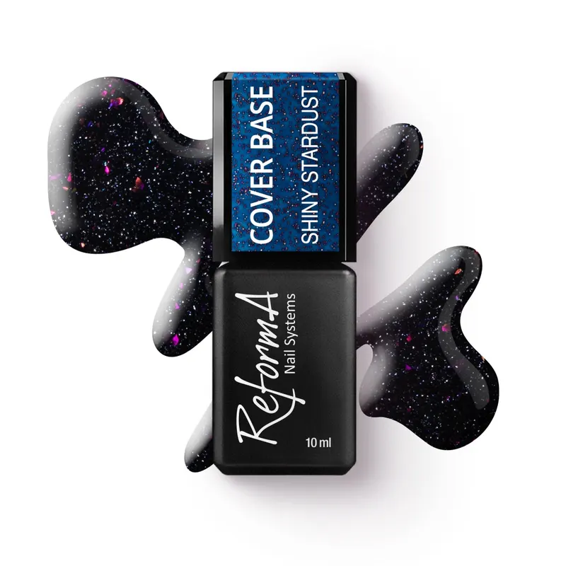 Flashowa, błyszcząca, grafitowa, granatowa baza hybrydowa z folią i brokatem - Shiny Stardust, 10 ml