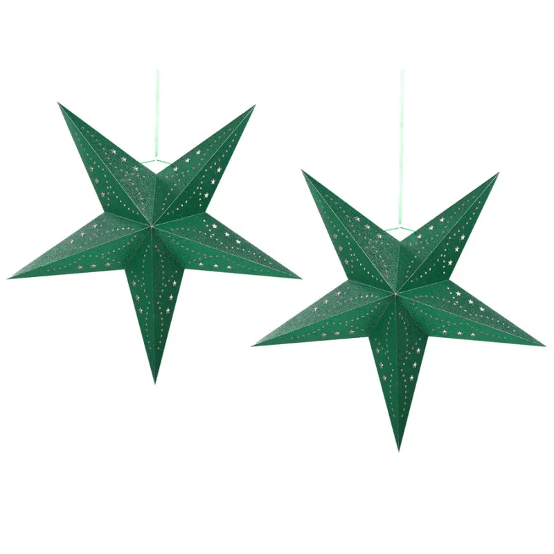 Zestaw 2 dekoracji wiszących gwiazda motti 60 cm papier szmaragdowy