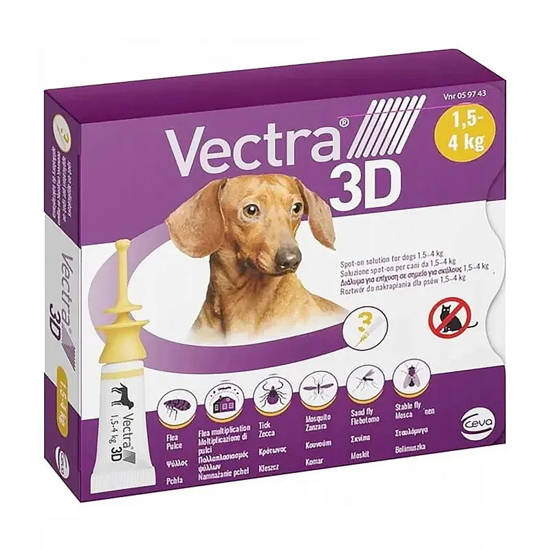 CEVA Vectra 3D (1,5-4kg) - krople przeciw pasożytom dla psa - 3 x 0,8ml