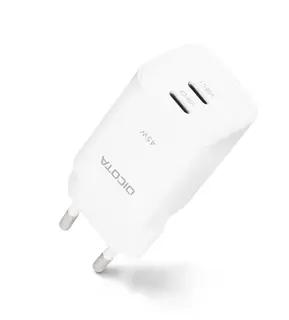 DICOTA Ładowarka GaN 45W 2xUSB-C + kabel USB-C 1.5m biała