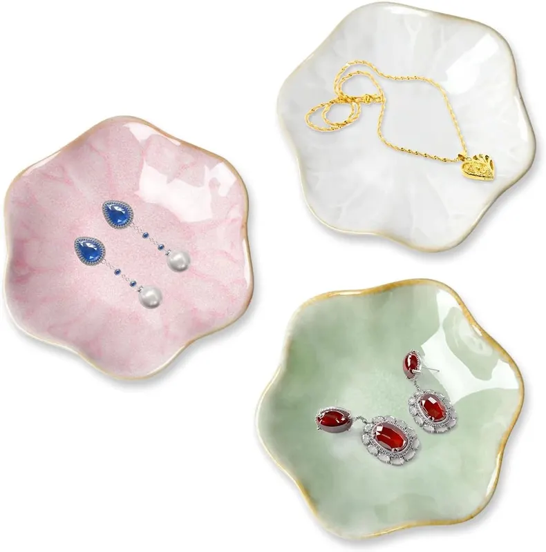 Ceramiczne miseczki na biżuterię 3 szt. boho kwiat 10,8 x 9,6 x 2,5 cm