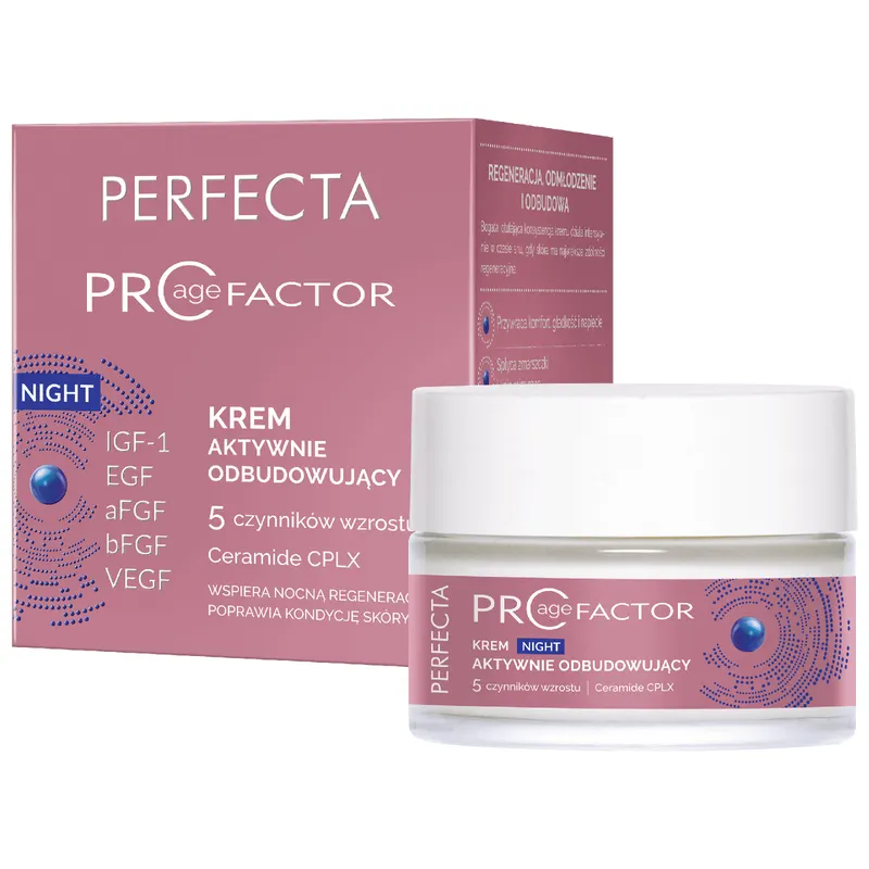 Perfecta Pro Age Factor Krem aktywnie odbudowujący na noc z 5 bioaktywnymi czynnikami wzrostu i Ceramide CPLX 50 ml