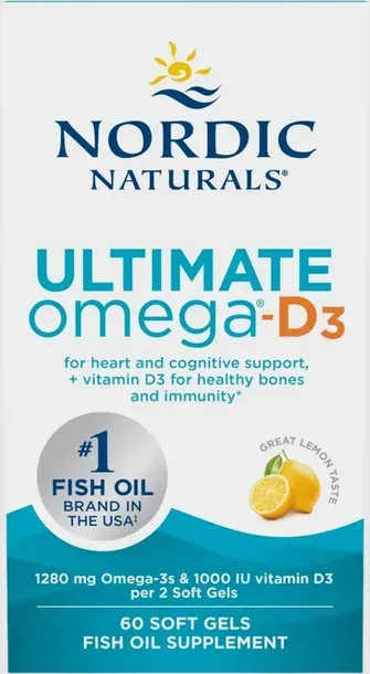 NORDIC NATURALS ULTIMATE OMEGA D3 1280 mg OMEGA -3 + D3 60 softgels LEMON