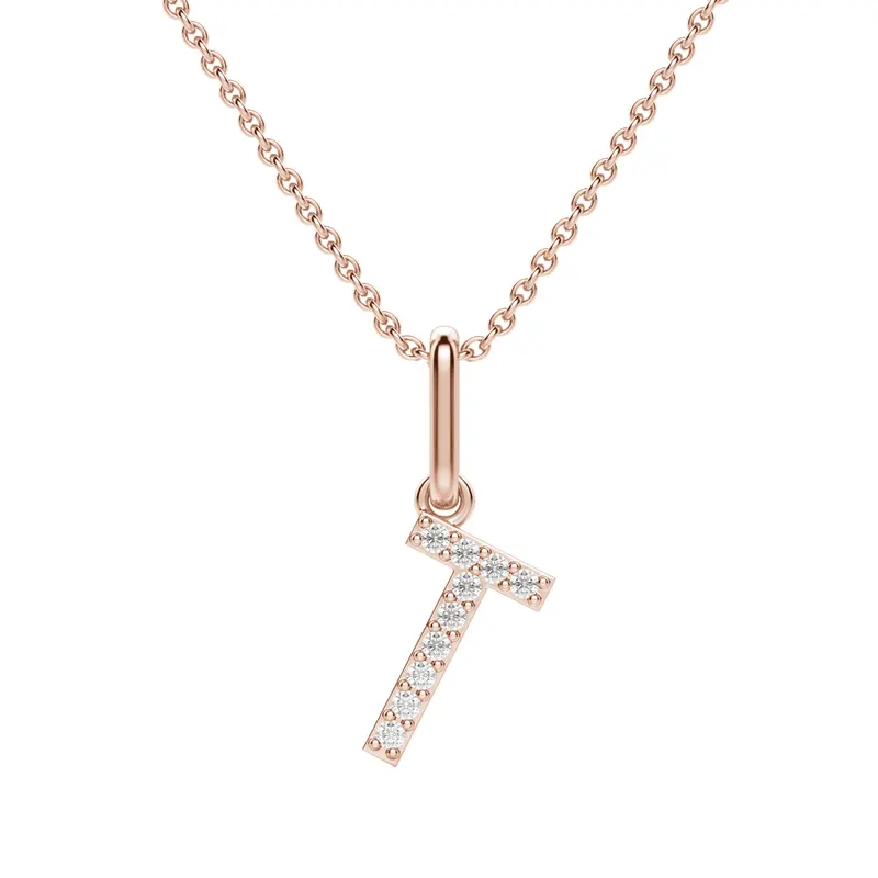 Wisiorek Litera "T" Laboratoryjny Diament 585 Różowe Złoto (14K)