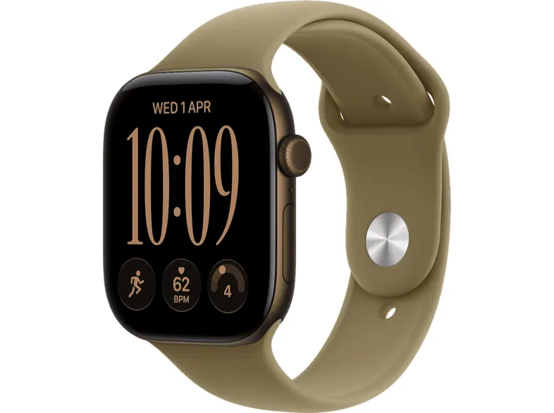 Smartwatch APPLE Watch Series 12 GPS, koperta 46mm z aluminium w kolorze ciemnego brązu, pasek sportowy oliwkowym - rozmiar S/M MJEQ4MP/A