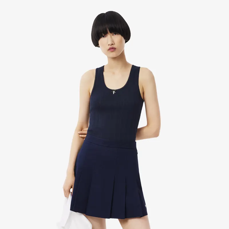 Lacoste Top Slim Fit Z Ażurowej Dzianiny Bawełnianej Granatowy