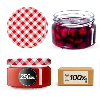 Słoiki na przetwory Denia 250ml 100szt fi 82 mm + wieczko "Czerwona Krata"