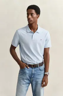 Gant Bawełniane Polo Męskie Z Krótkim Rękawem Regular Fit Niebieskie