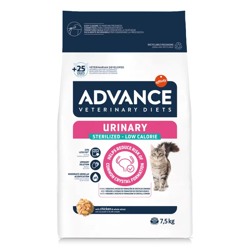 6,5 + 1 kg / 7 + 1 kg gratis! Advance Veterinary Diets, 7,5 kg / 8 kg - Cat Urinary Sterilized Low Calorie, 7,5 kg